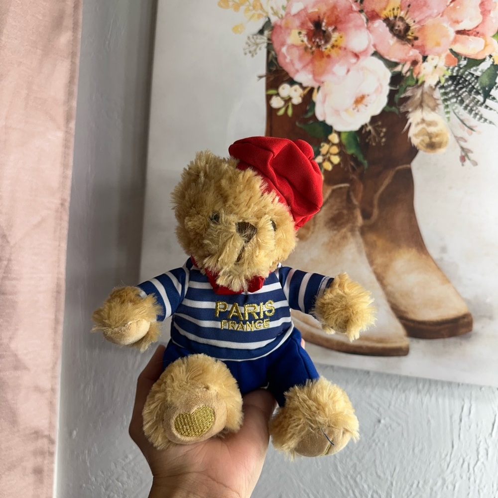 Paris France plush bear seaman blue white striped shirt keel toys